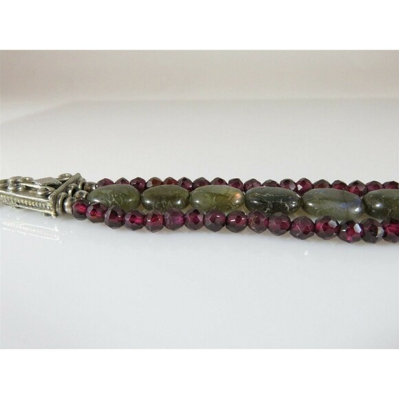 Garnet and Polished Labradorite Beaded Bracelet Vintage Sterling Silver Faceted - Picture 10 of 12